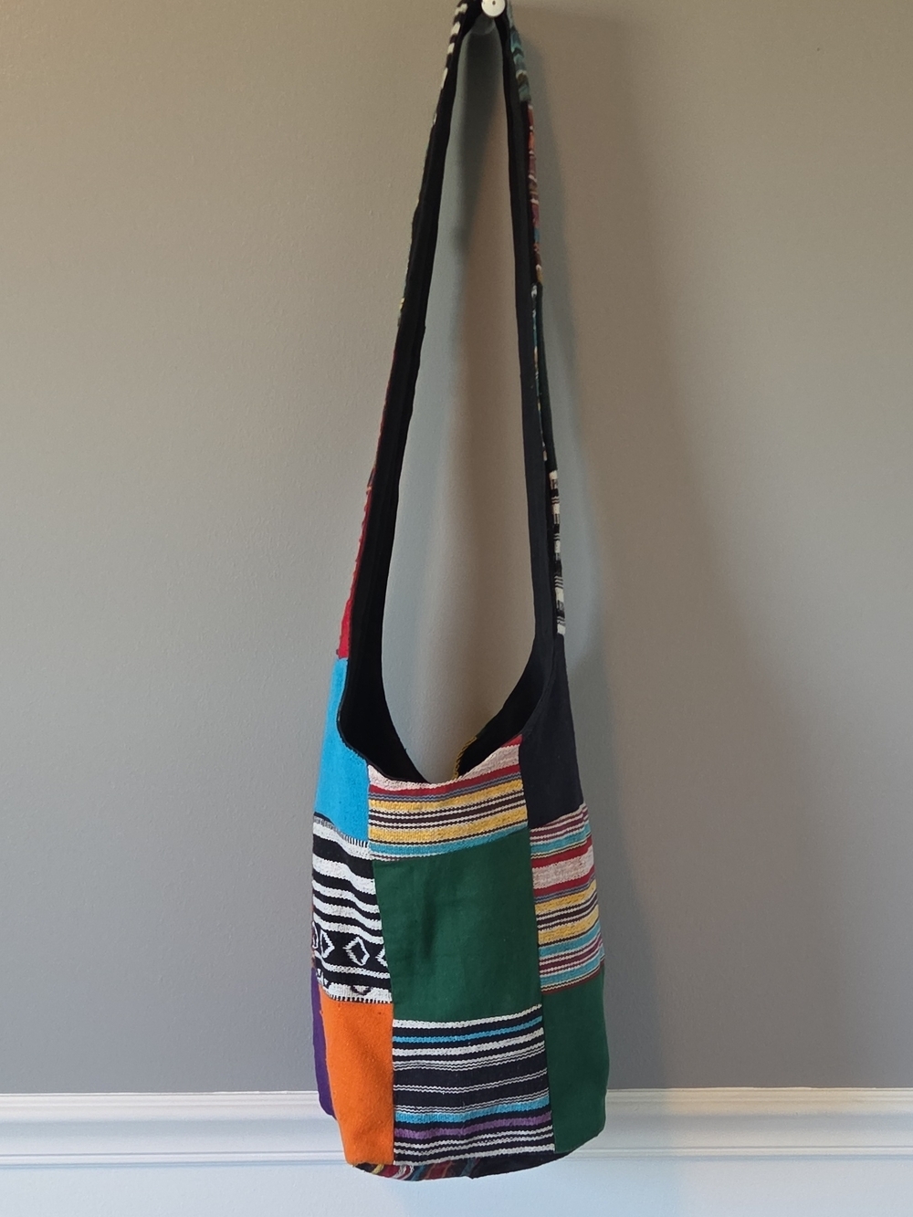 Multicolor Patchwork Shoulder Bag - Boho Hippie Hobo Tote Sling Zipper Closure